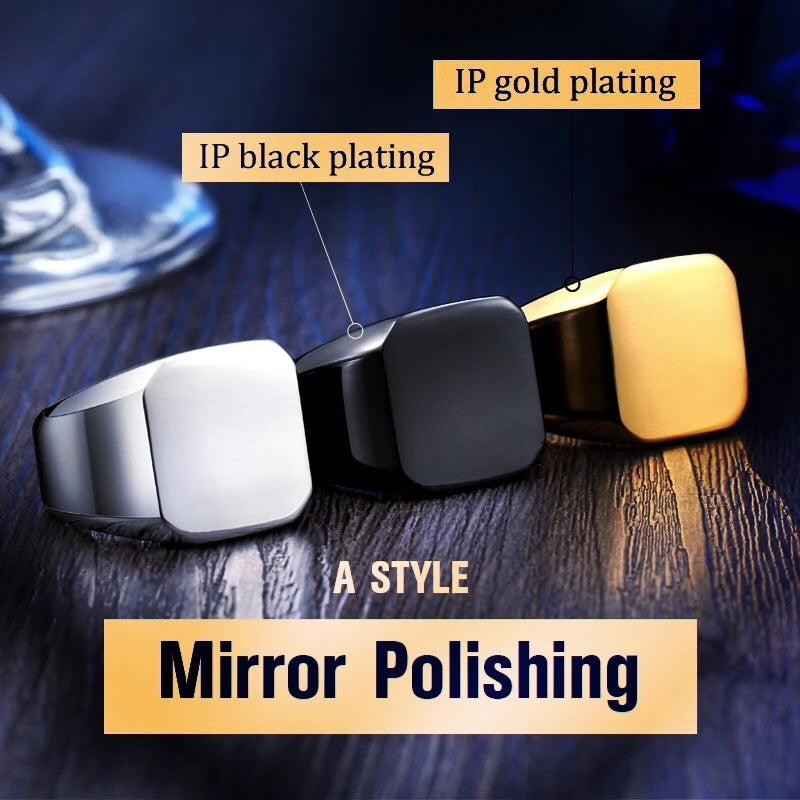 BEIER  Men's High Polished Fashion Man's 316L Stainless Steel Biker Unique Golden Black Square Ring For Men Gift BR8-177