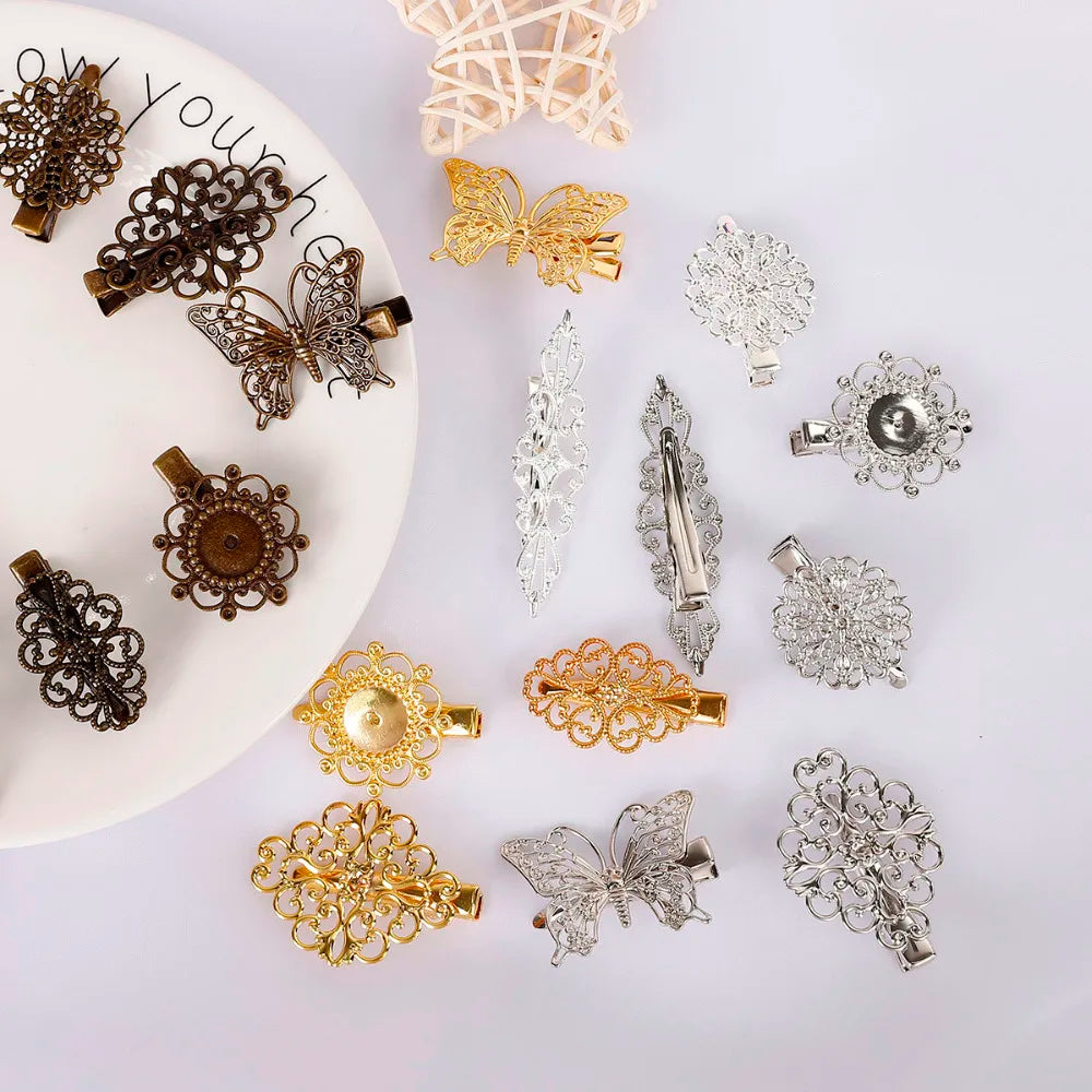 New Arrival 1PC Hollow Iron Sheet Metal Flower Butterfly Torus DIY Jewelry Hairpin Duck Tongue Hair Clip Girl Hair Accessories