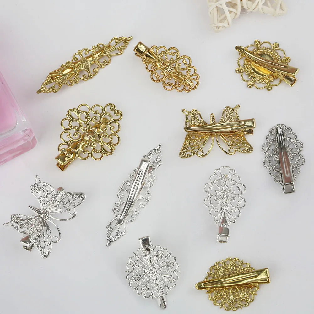New Arrival 1PC Hollow Iron Sheet Metal Flower Butterfly Torus DIY Jewelry Hairpin Duck Tongue Hair Clip Girl Hair Accessories