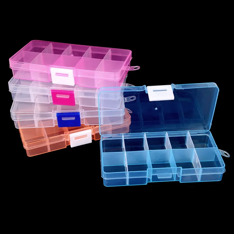 10 Slots Adjustable Transparent Jewelry Storage Box Ring Earring Drug Pill Beads Portable Plastic Organizer Case Travel Bins