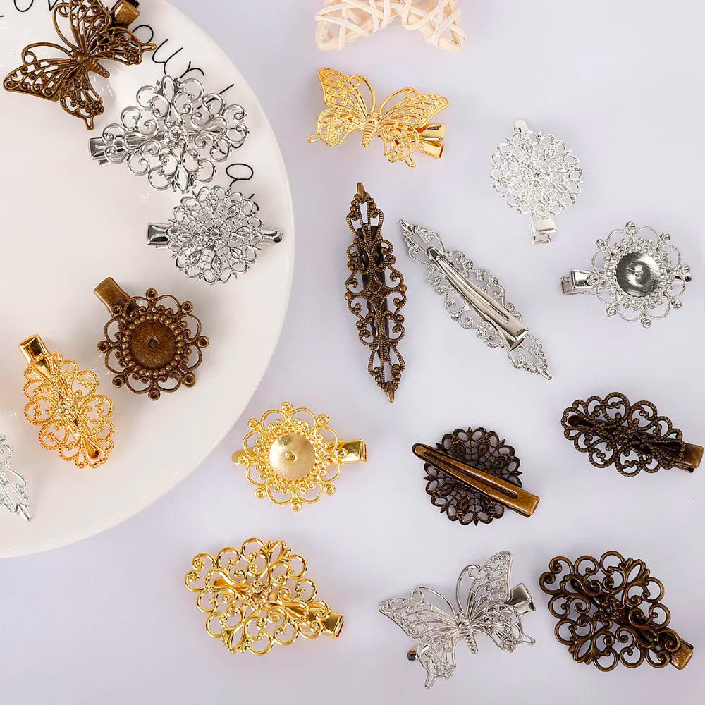 New Arrival 1PC Hollow Iron Sheet Metal Flower Butterfly Torus DIY Jewelry Hairpin Duck Tongue Hair Clip Girl Hair Accessories