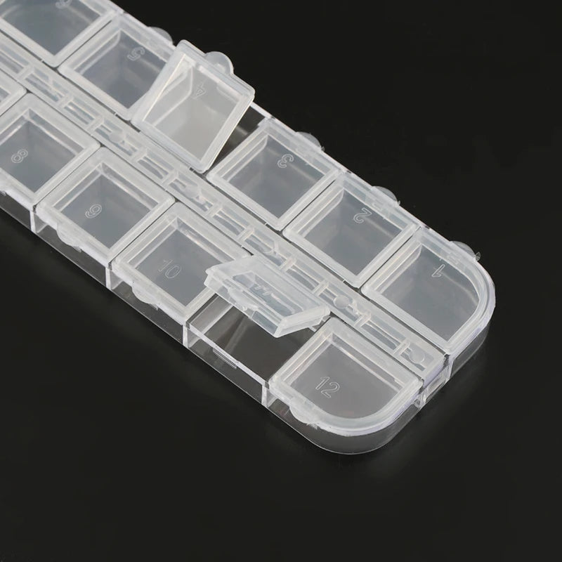 One Piece 13x5x1CM 12 Slots Compartment Plastic Storage Box Adjustable Rectangle Jewelry Container Box Case for Beads&earrings