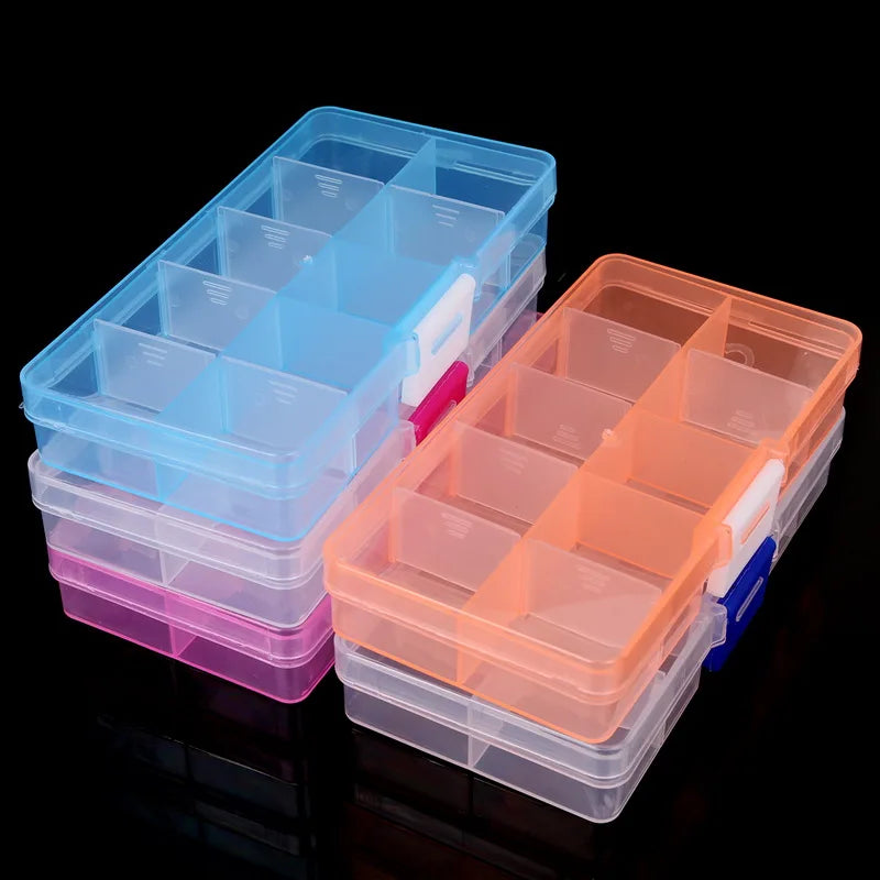 10 Slots Adjustable Transparent Jewelry Storage Box Ring Earring Drug Pill Beads Portable Plastic Organizer Case Travel Bins