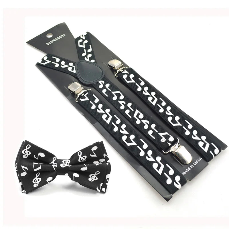 Women Men Music Note Suspender Bow tie Set Y-Shape Braces Butterfly Sets Bowtie Suspender Formal Dress Gift Gallus Pants Holder