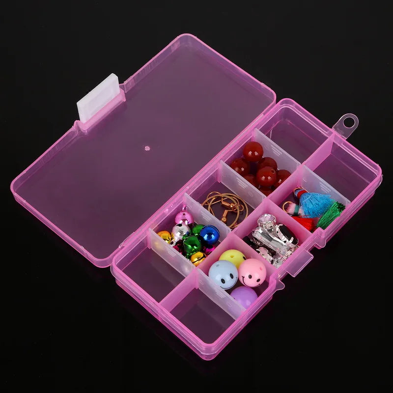 10 Slots Adjustable Transparent Jewelry Storage Box Ring Earring Drug Pill Beads Portable Plastic Organizer Case Travel Bins