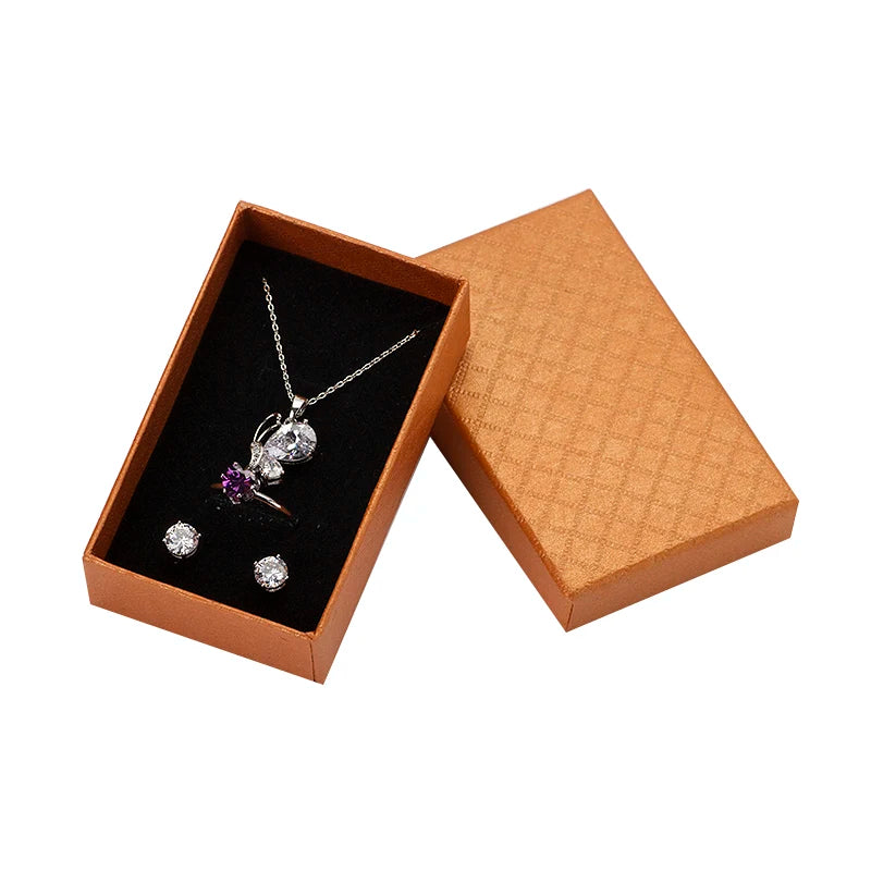 10pcs 8x5x2.5cm Paper Jewelry Organizer Box for Necklace Ring Earring Packaging Gift Boxes Display with Black Sponge