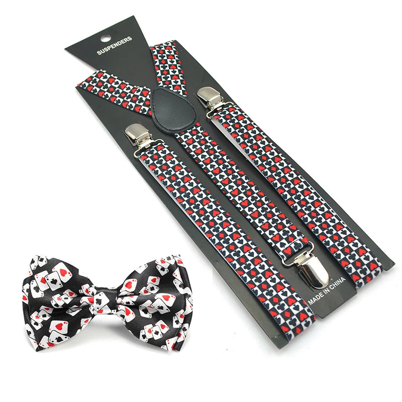 Fashion Poker Novelty New Design Mix Casual Suspenders Men for Pants Holder Butterfly Women Y-back Suspender Bow Tie Gift Set