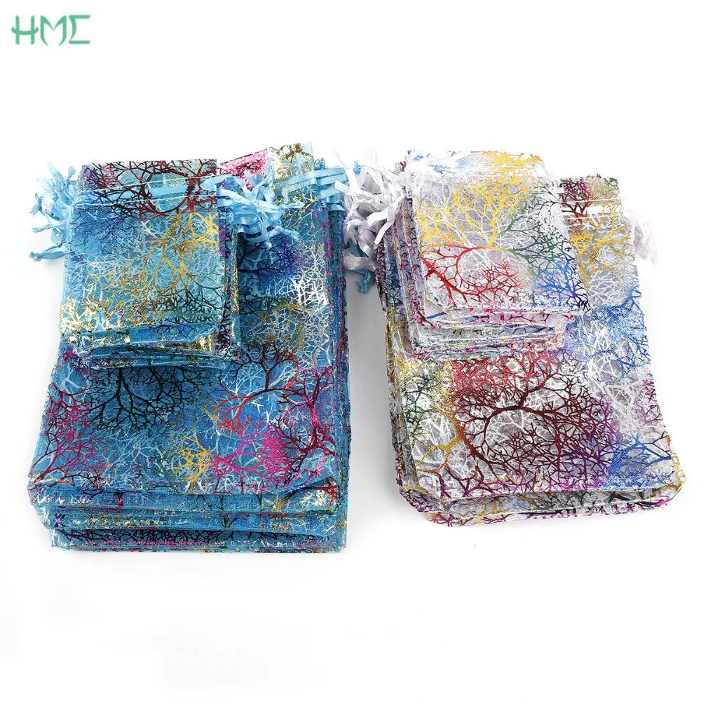 10/20/50Pcs White Blue Colorful Drawstring Organza Bags Jewelry Packaging Display Bags Wedding Party Gift Bags Jewelry Pouches