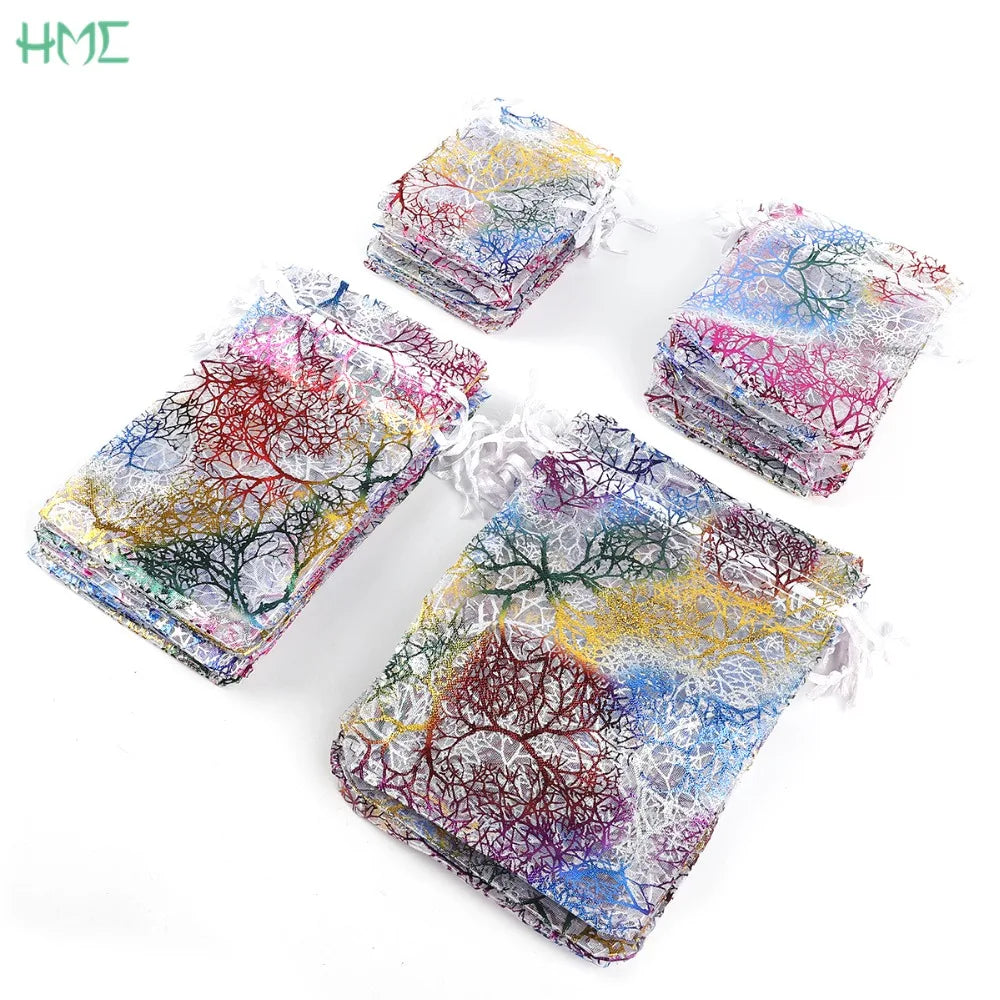 10/20/50Pcs White Blue Colorful Drawstring Organza Bags Jewelry Packaging Display Bags Wedding Party Gift Bags Jewelry Pouches