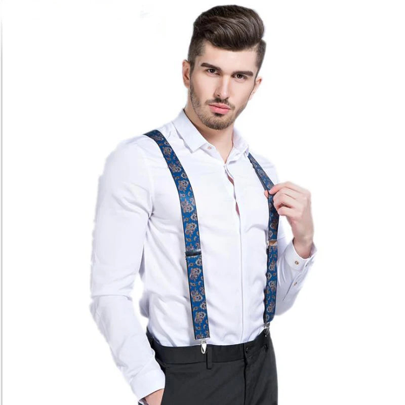 Man Suspenders Fashion Braces Adjustable 4 Clips Leather Belt Strap Tirante Trousers Suspensorio Father Gifts Ligas Gift