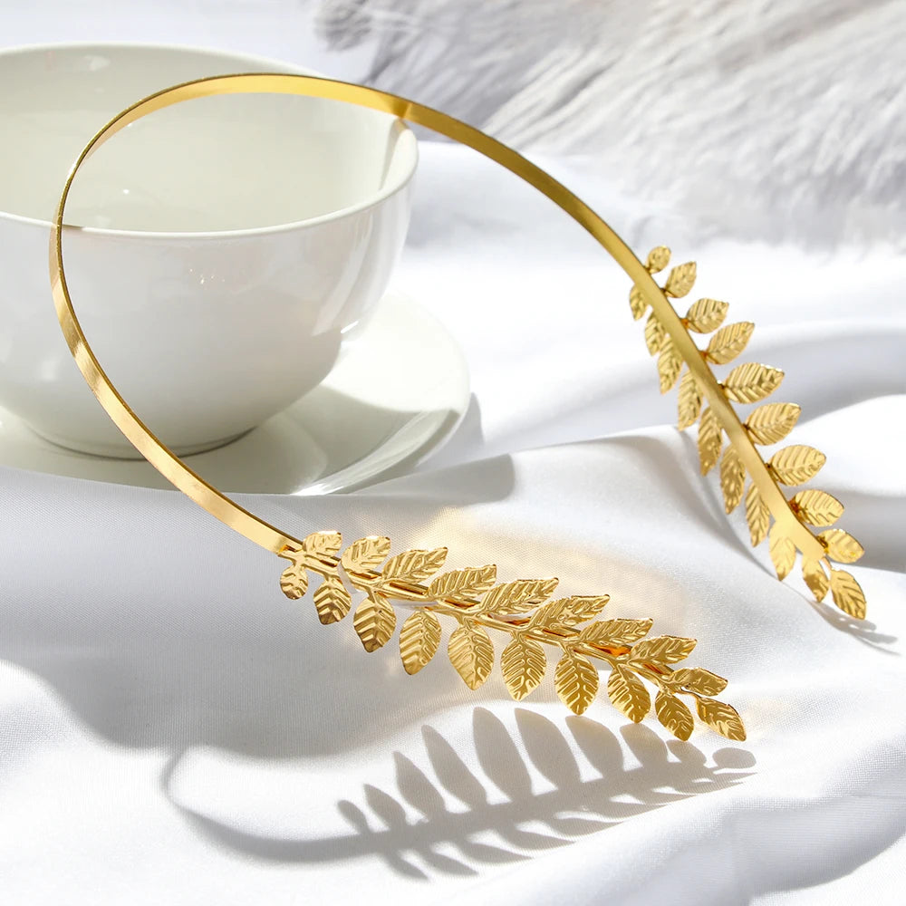 Retro Gold leaf wedding roman bride greek women hair accessories bride head jewel headband head tiaras crown jewelry Hair Hoop