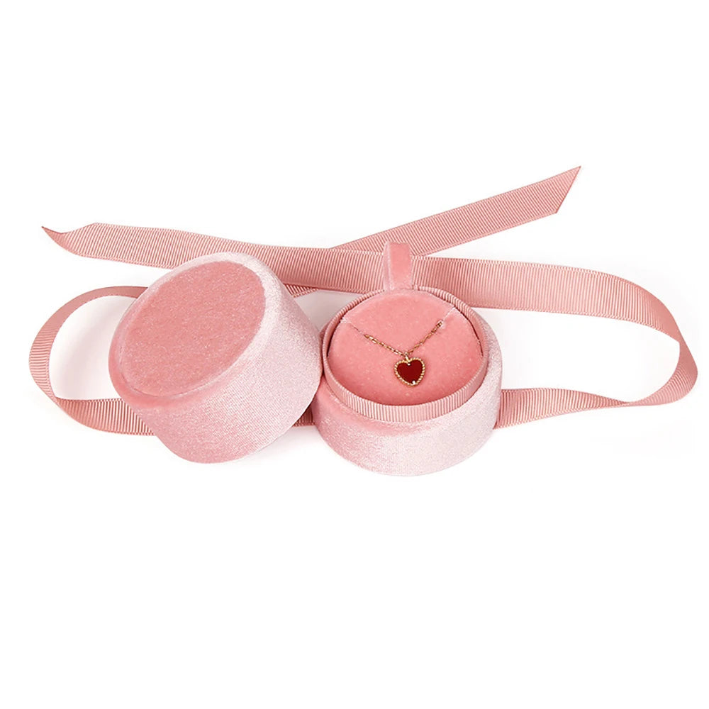 Velvet Round Silk Ribbon Jewelry Box Ring Necklace Earrings Jewelry Storage Box for Proposal Wedding Jewelry Packaging Display