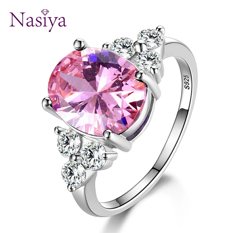 Women's Jewelry Silver Plated Rings White Pink Light Blue Champagne Zircon Oval Wedding Ring