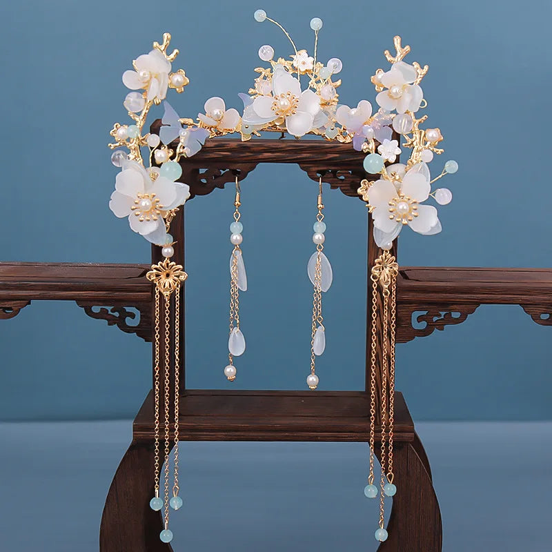 Chinese Hanfu Hairpins Vintage Hair Accessories Long Tassel Flower Hair Stick For Women Traditional Hair Clip Retro Hair Jewelry