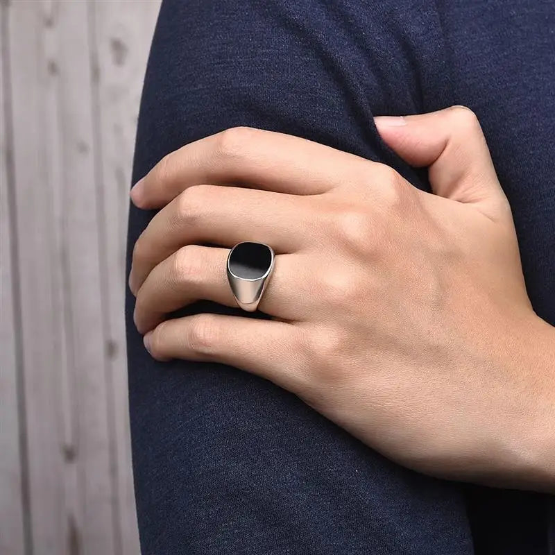 Jiayiqi Men's Ring Punk Rock Smooth 316L Stainless Steel Signet Ring For Men Hip Hop Party Jewelry Wholesale Male Wedding Anel