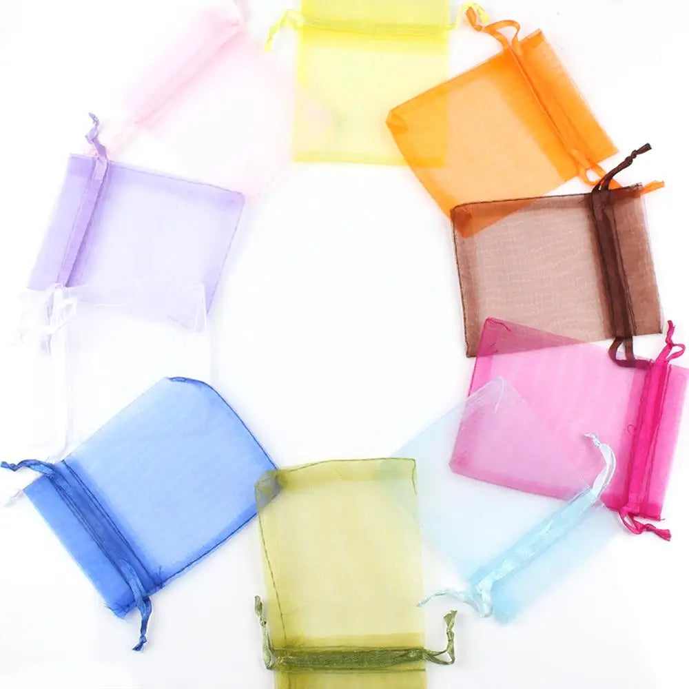50pcs/lot 5x7cm 7x9cm 9x12cm 10x15cm Drawstring Organza Bags Jewelry Packaging Bags Candy Wedding Bags Wholesale Gifts Pouches