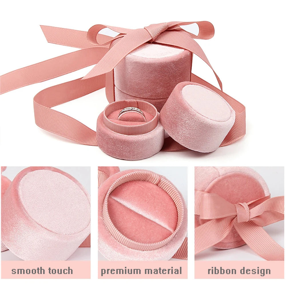 Velvet Round Silk Ribbon Jewelry Box Ring Necklace Earrings Jewelry Storage Box for Proposal Wedding Jewelry Packaging Display
