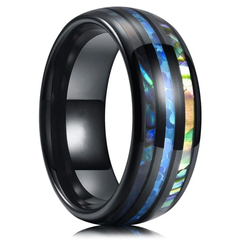 Fashion 8mm Silver Color Stainless Steel Arrow Rings for Men Women Inlaid Hawaiian Koa Wood Rings Men Wedding Band Jewelry Gifts