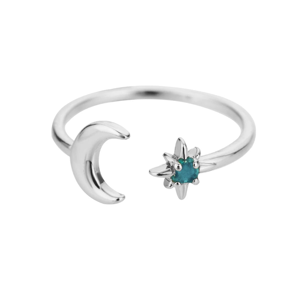 Zircon Moon Star Rings For Women Stainless Steel Glowing Moon Star Adjustable Finger Ring Aesthetic Wedding Jewelery Gift Femme