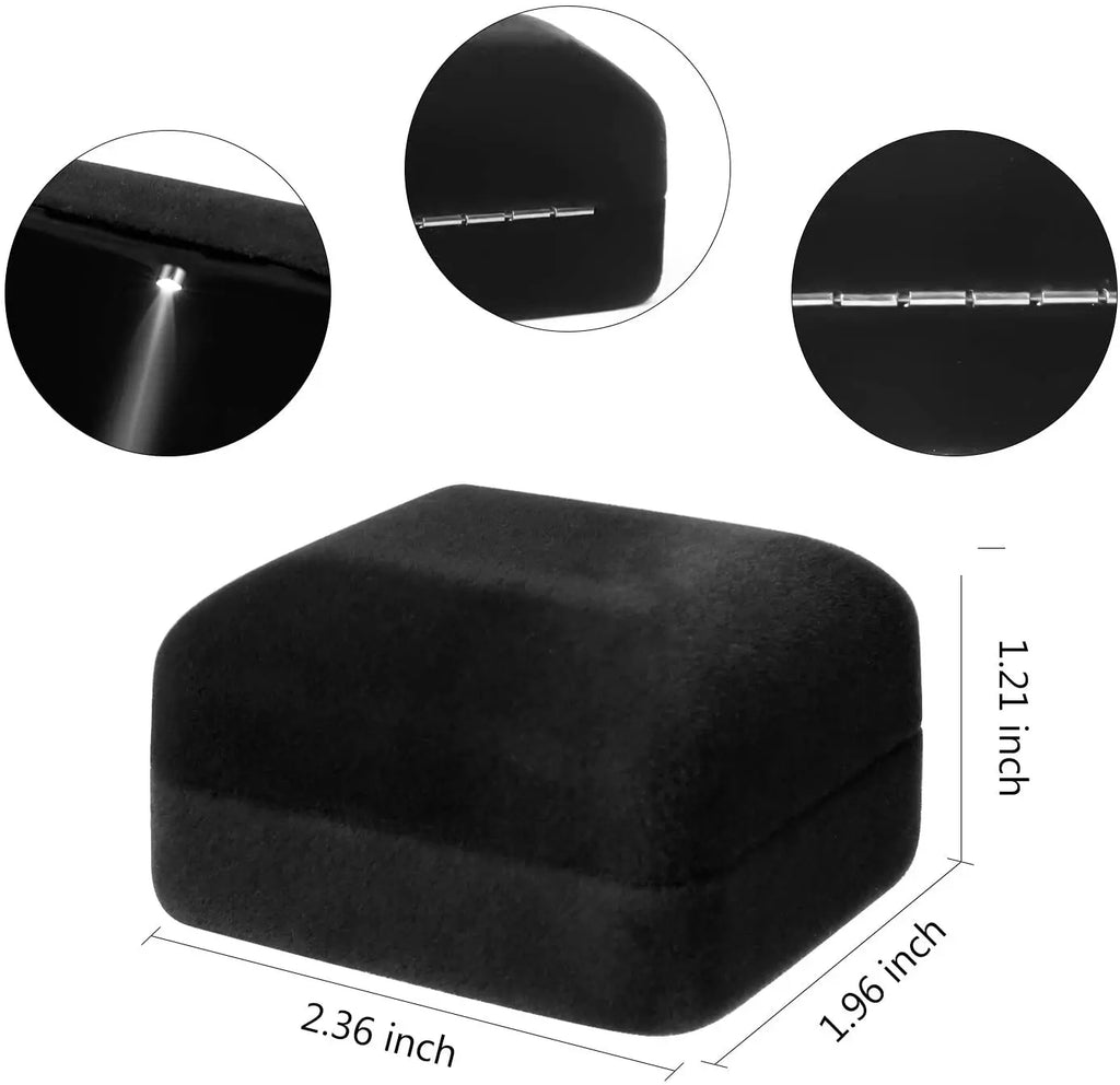 Square Velvet Ring Box LED Light Jewelry Gift Display Case Engagement and Wedding Ring Box Holder Case Storage Gift Box