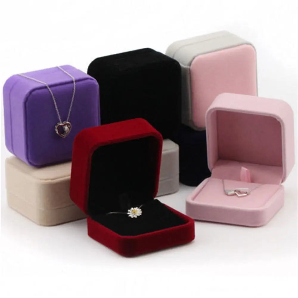Square Red Engagement Velvet Earring Ring Box Organizer For Valentine Day Gift Wedding Ring Showcase Jewelry Packaging Wholesale