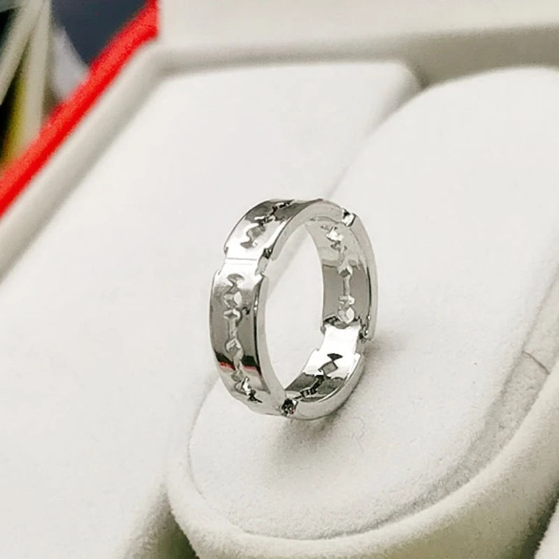 Charm Stainless Steel Hip Hop Bladed Ring Fashion Punk Rock Black  Silver Color Ring Lover Couple Rings for Man And Women Ring