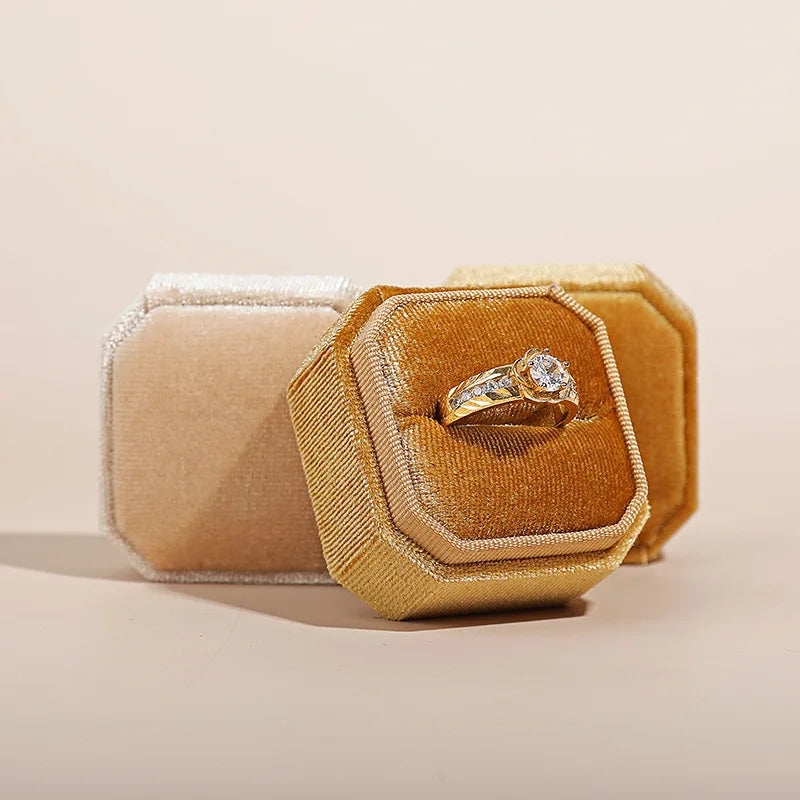 Vintage Octagon Square Velvet Single&Double Ring Box With Detachable Lid Earrings Proposal Wedding Ring Pendant Storage Box
