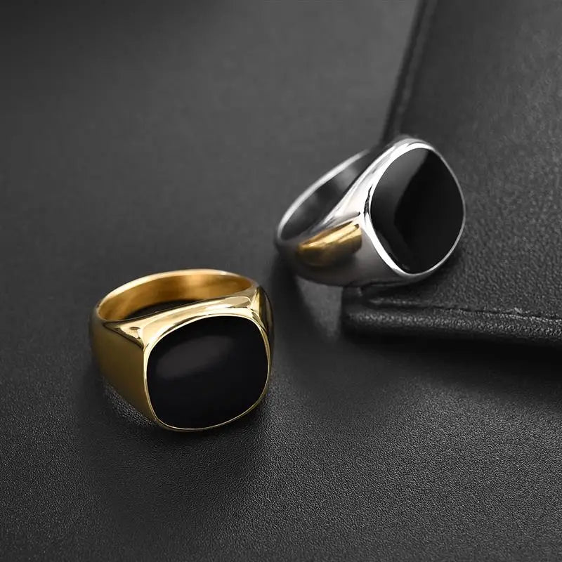 Jiayiqi Men's Ring Punk Rock Smooth 316L Stainless Steel Signet Ring For Men Hip Hop Party Jewelry Wholesale Male Wedding Anel