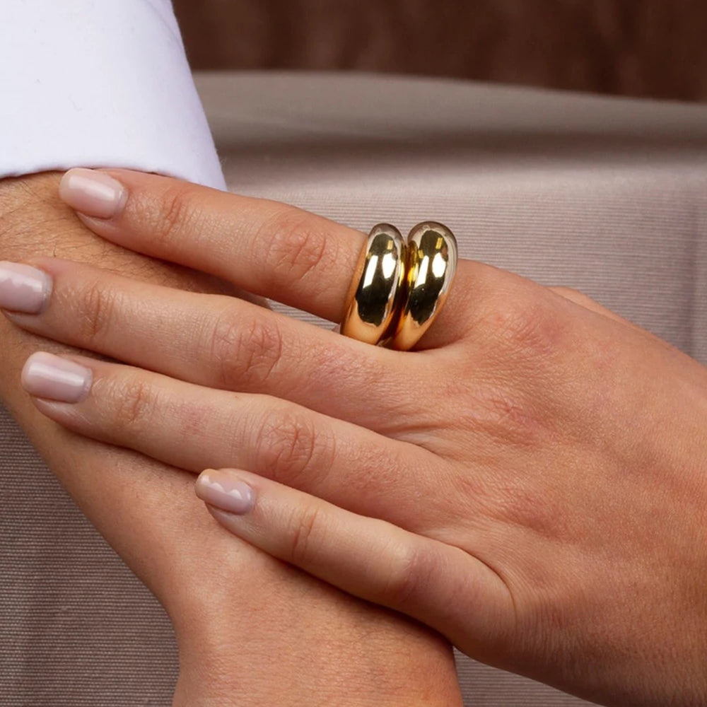 EManco Fashion Simple Stainless Steel Rings for Women Arc Rings Jewellery Geometric Ring Size 5 6 7 8