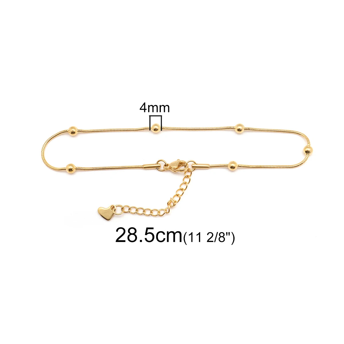 304 Stainless Steel Anklet  Gold Color Round Heart Chain Anklet Bracelets For Women on the leg Anklet Jewelry Accessories, 1 PCs