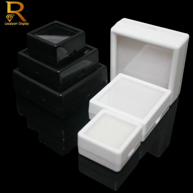 Wholeale Diamond Storage Organizer Clear Gem Box Gemstones Packaging Box Pendant Jewelry Combo Gift Display Case White Black