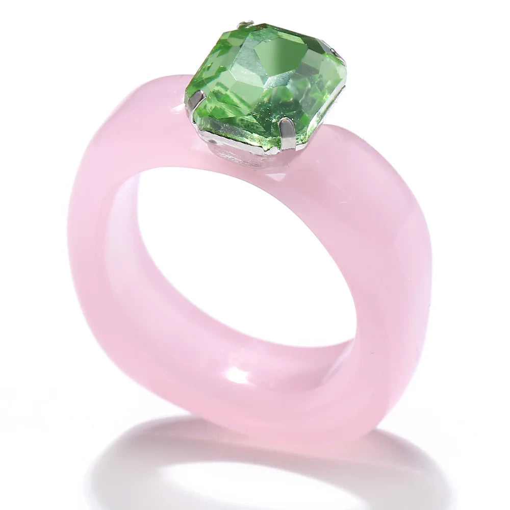 HI MAN Fashion Simple Inlaid Colorful Zircon Resin Ring Women Sweet Cute Birthday Party Commemorative Jewelry Gift