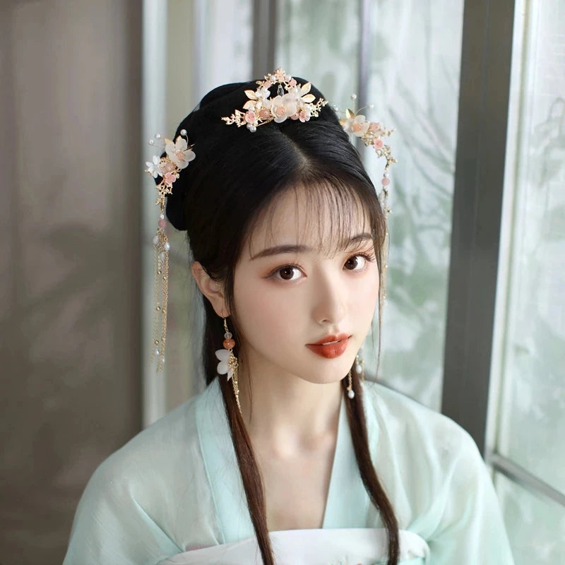 Chinese Hanfu Hairpins Vintage Hair Accessories Long Tassel Flower Hair Stick For Women Traditional Hair Clip Retro Hair Jewelry