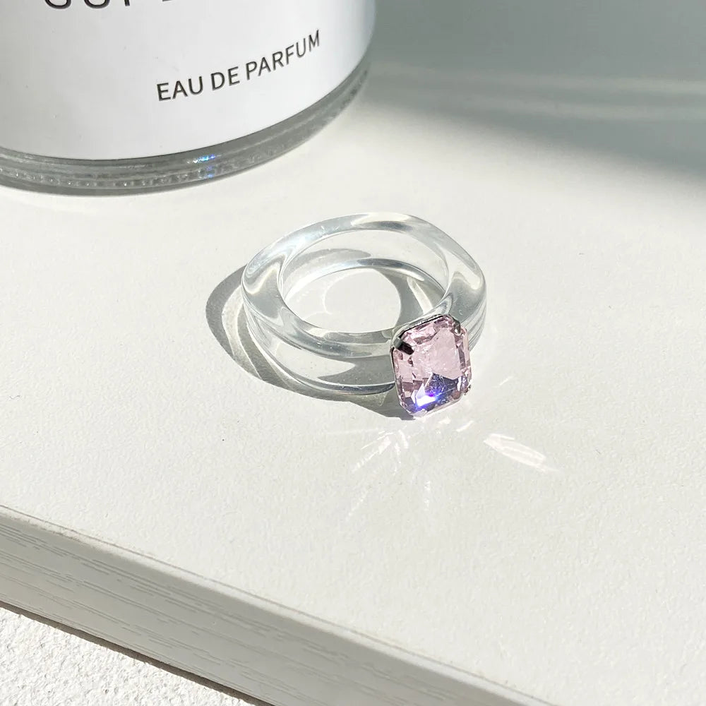 HI MAN Fashion Simple Inlaid Colorful Zircon Resin Ring Women Sweet Cute Birthday Party Commemorative Jewelry Gift