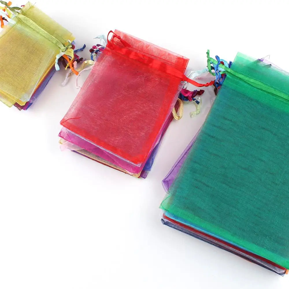 50pcs/lot 5x7cm 7x9cm 9x12cm 10x15cm Drawstring Organza Bags Jewelry Packaging Bags Candy Wedding Bags Wholesale Gifts Pouches