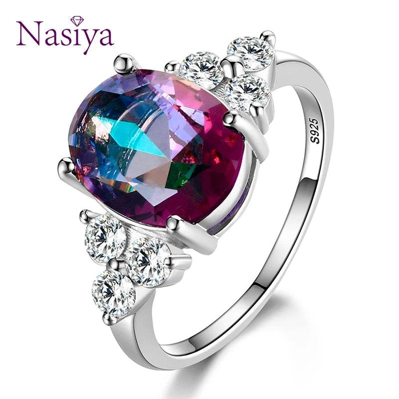 Women's Jewelry Silver Plated Rings White Pink Light Blue Champagne Zircon Oval Wedding Ring