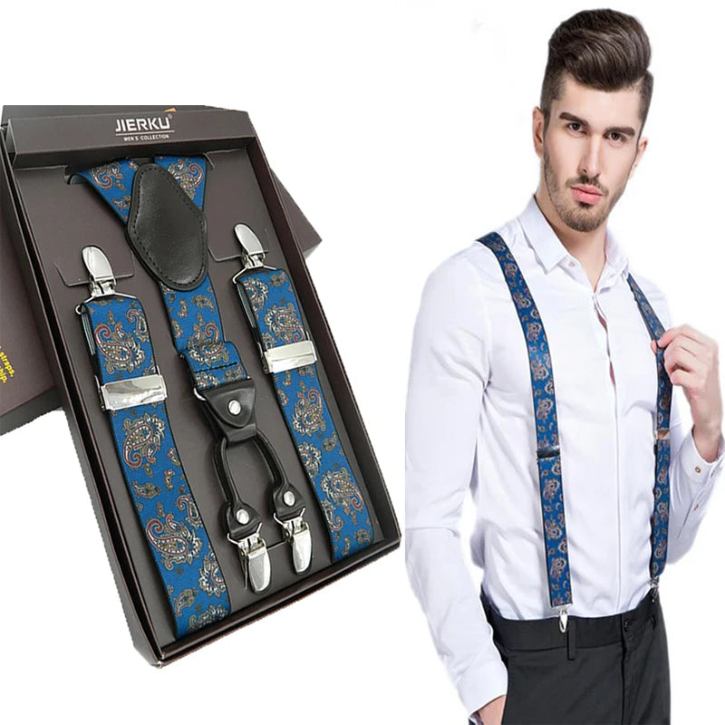 Man Suspenders Fashion Braces Adjustable 4 Clips Leather Belt Strap Tirante Trousers Suspensorio Father Gifts Ligas Gift