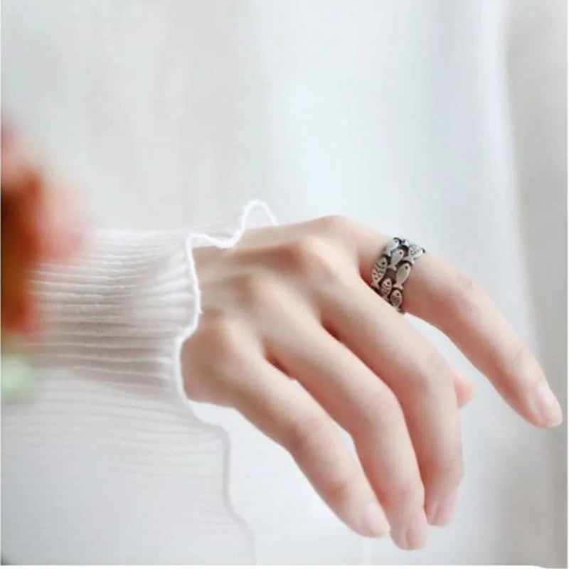 XIYANIKE Silver Color Handmade Engagement Rings for Women Wedding Couple Creative Design Cute Fishs Jewelry Adjustable