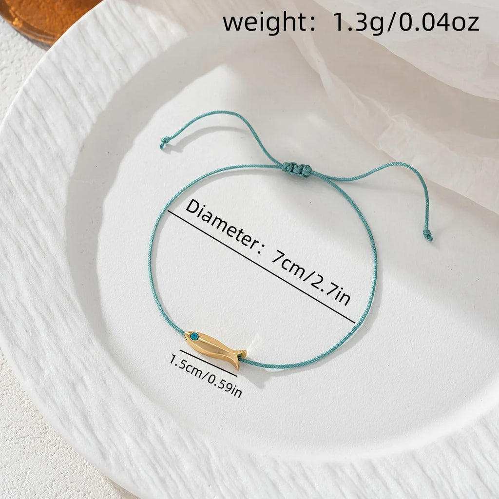 Cute Blue Fish Anklets Women Girls Bohemian Style Gold Color Animal Handmade Red Rope Adjustable Foot Chain Jewelry Accessories