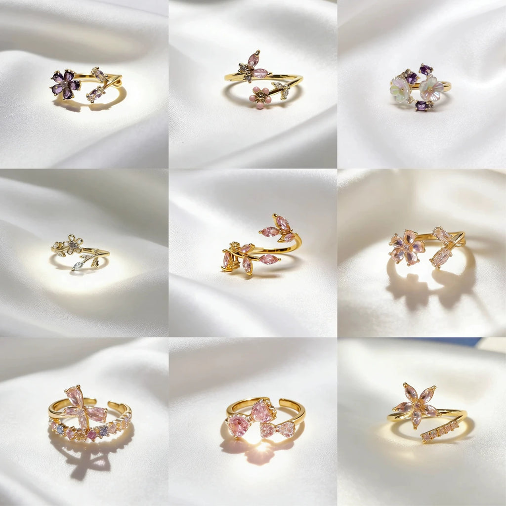 Korean CZ Sweet Crystal Zircon Heart Ring For Women Exquisite Shell Flower Opening Finger Rings Princess Wedding Jewelry