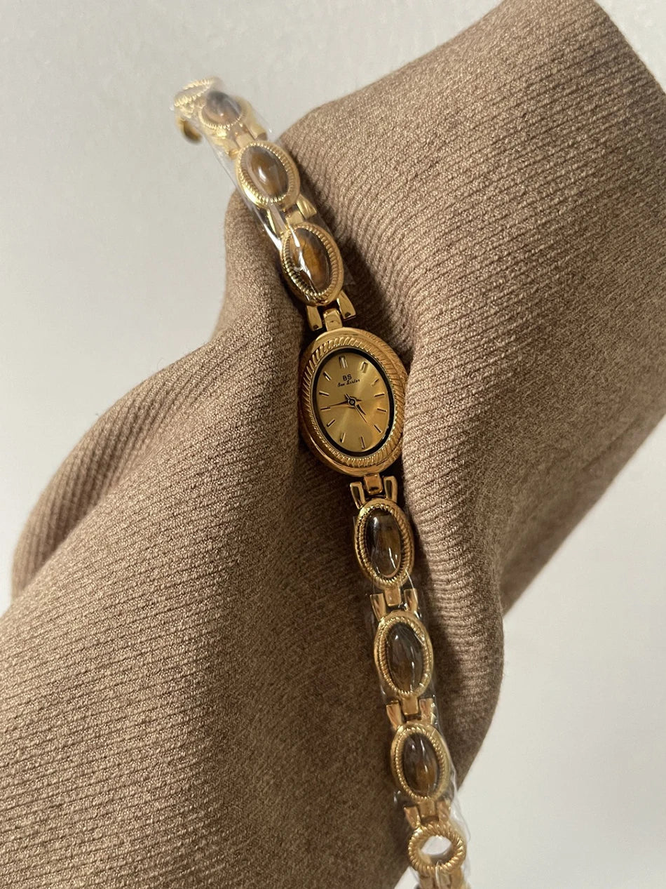 Natural Jade Bracelet Watch Gift Women,Ladies Watches Luxury High Quality Gold Quartz Watches, Elegant Women's Wristwatches