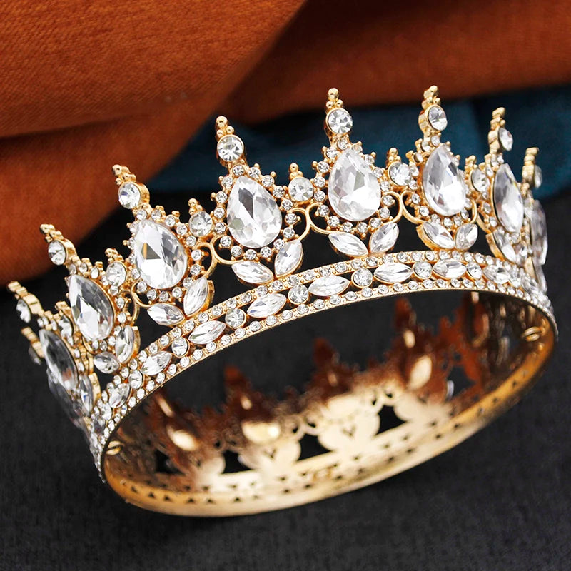 Baroque Round Diadem Royal Queen King Tiaras and Crowns Party Birthday Bridal Wedding Dress Crown Jewelry Accessories