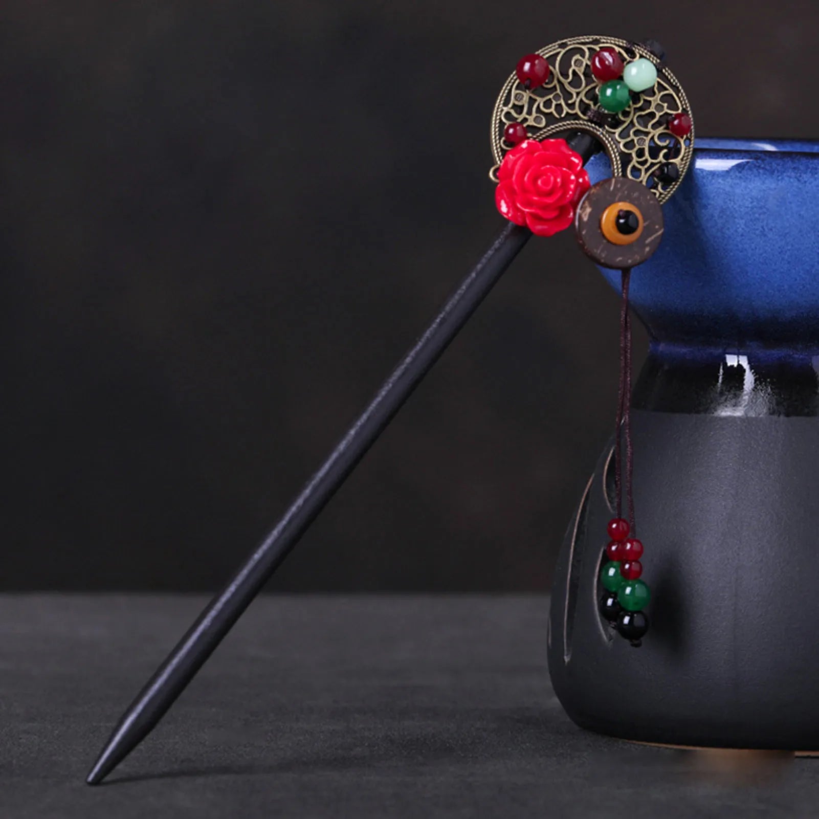 Ethnic Style Hairpin Chinese Hair Stick For Women Tassel Wooden Hair Clasp Chopstick Vinatge Tiara Pearl Floral Hair Bun Jewelry