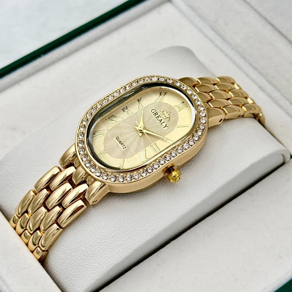 Ladies' Watches Fashionable Luxury Wrist Watch Diamond Encrusted Oval Roman Numeral Dial Quartz Watch Women's Clock