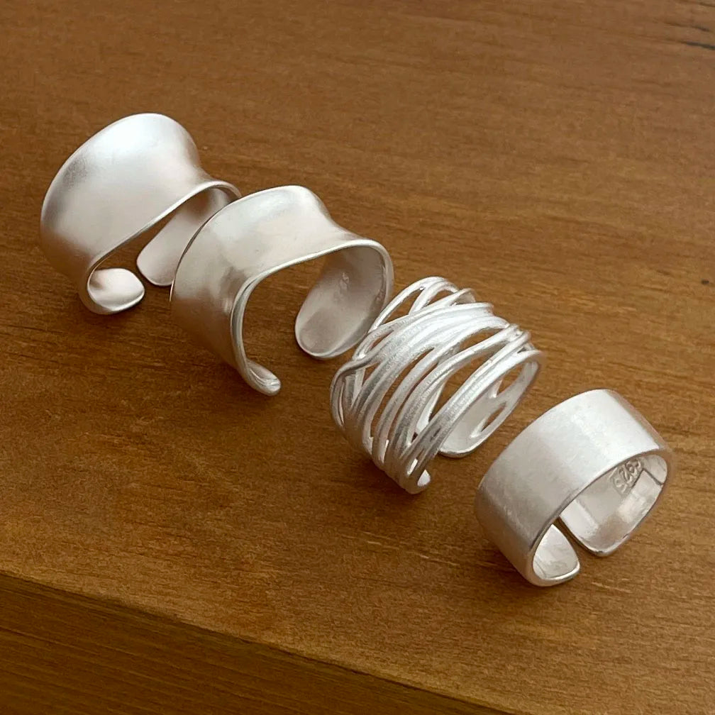 925 Sterling Silver Rings for Women Couple Minimalist Handmade Simple Smooth Sparkling Ring Set Party Gift Prevent Allergy