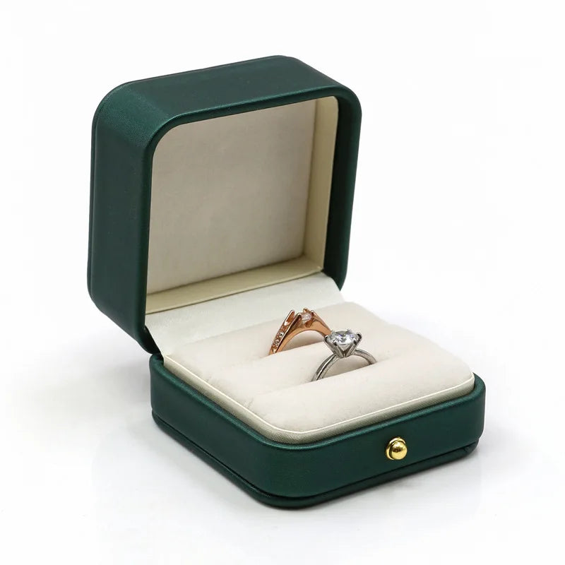 PU Ring Box Single/Double Ring Box Jewelry Display Case Proposal Wedding Anniversary Gift Packaging Box For Wife Girlfriend