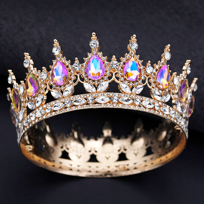 Royal Queen King Tiaras and Crowns for Women Princess Prom Wedding Party Full Round Diadem Bridal Hair Jewelry Accessories