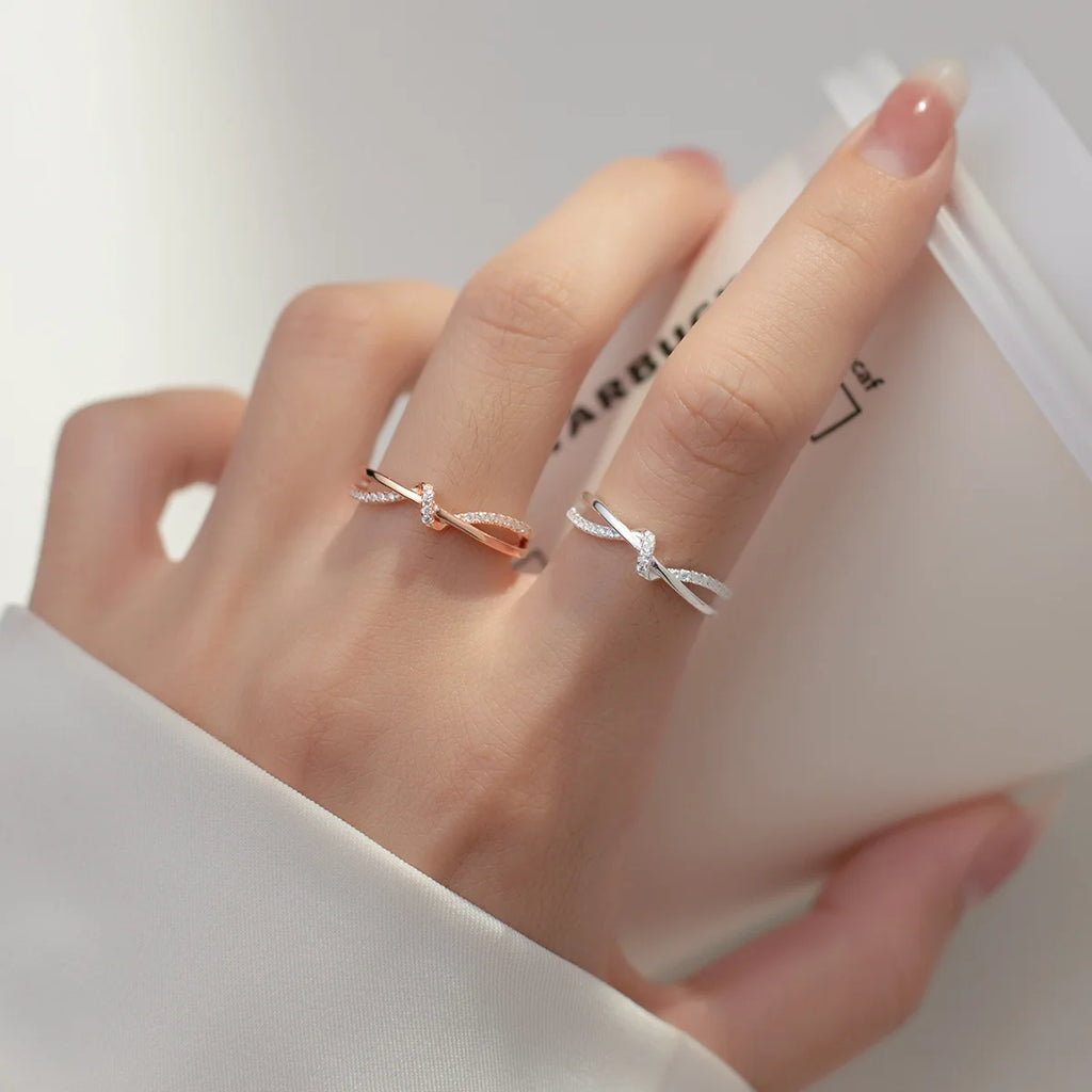 925 Sterling Silver Cross Knotting Zircon Rings For Women Girls Wedding Luxury Jewelry Accessories Jewellery Argent 925