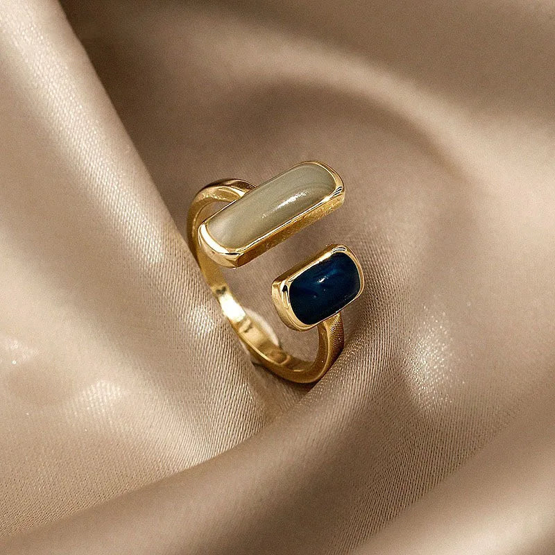 Retro Gold Color Double Oil Drip Open Rings for Women Luxury Irregular Adjustable Finger Ring 2023 New Trendy Wedding Jewelry