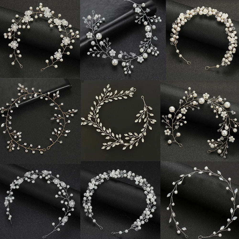 DIEZI Elegant Women Hair Accessories Bridal Headband Crystal Pearl Hairband Head Ornament Ladies New Hair Jewelry For Wedding